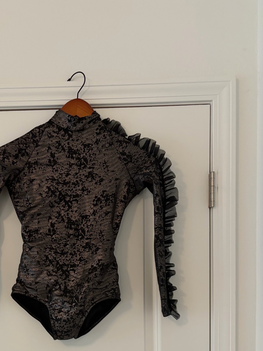 Black Velvet Ruffle Sleeve Kids One-Piece Leotard